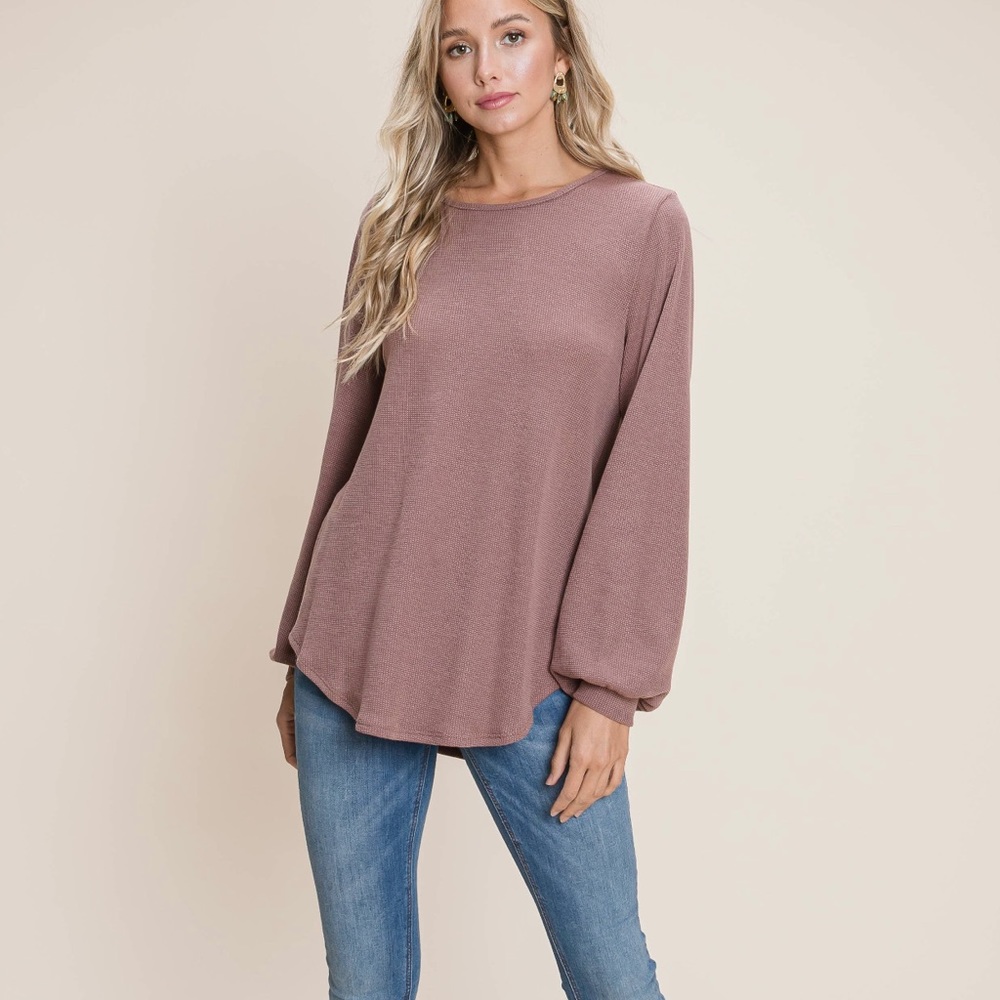 BOMBOM Puff sleeve mocha color ladies top. NWT